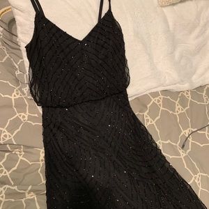 Adrianna Papell Art Deco Blouson Beaded Gown BLACK